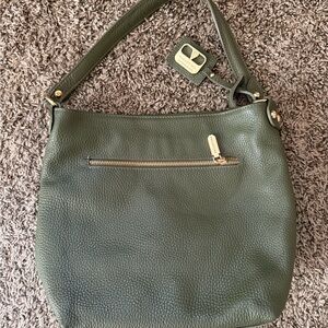 Valentina Green Pebbled Leather Shoulder Bag gold accents